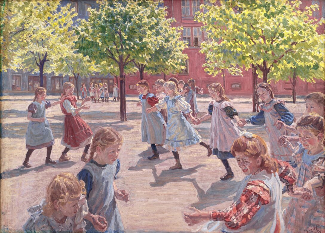 Students playing in the yard