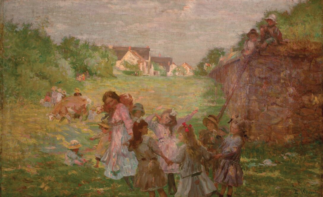 Children playing in a painting