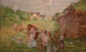 Children playing in a painting