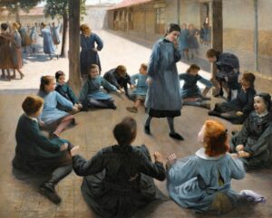 Children playing a game in a circle.