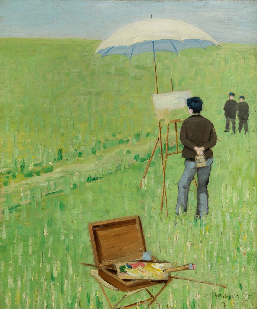 Painting of a painter painting plein air